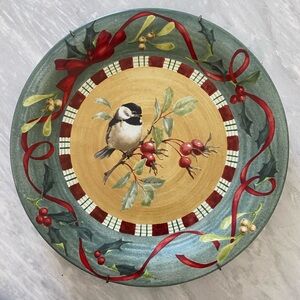 Lenox Holiday Decor Plate with Bird and Berries - Red, Green, Gold